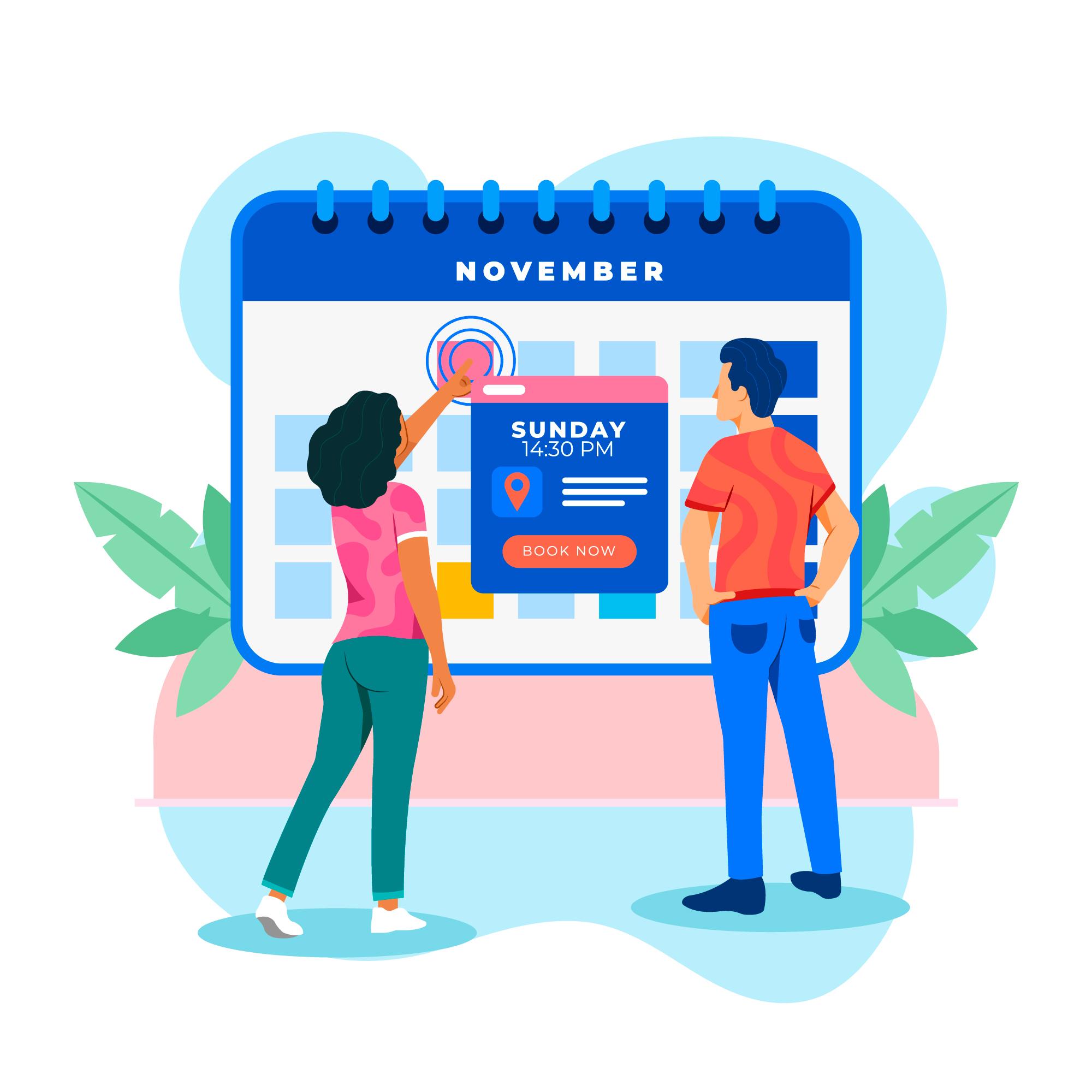 Two people are scheduling an event on a digital calendar. - Middlesex Cash Homes